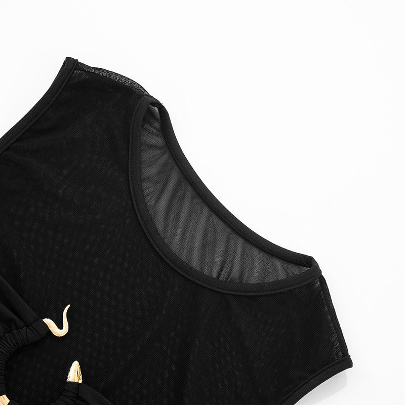Sexy Snake Print Top - Sheer Mesh Corset Style | Crypto Payments