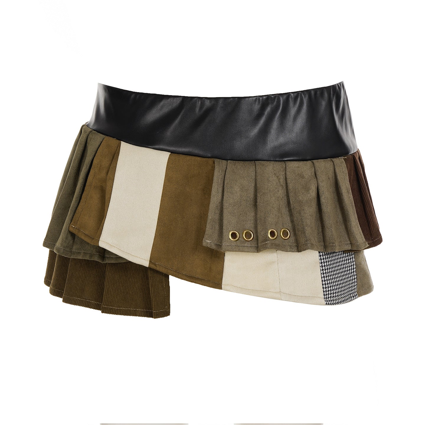 Leather-Panel Pleated Skirt - Edgy Asymmetrical Biker Mini | Crypto Payments