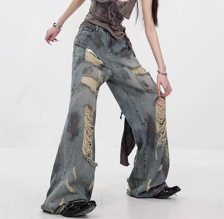 Tie-Dye Destroyed Jeans - Grunge Streetwear Trousers(XS-XL)|Free Shipping|Crypto Payments