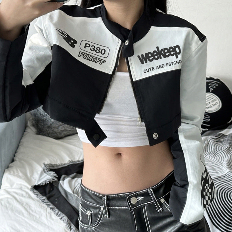 Women's Cropped Biker Jacket - Edgy Motorcycle Style Zip-Up Top| Free Shipping|Crypto Payments