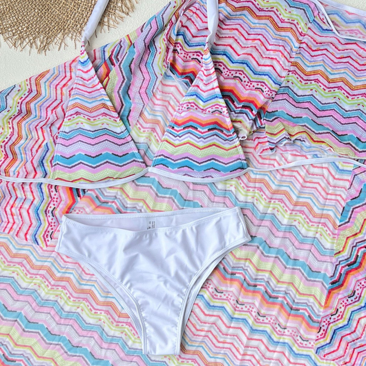 Sexy Striped Bikini Set - High Waist Two-Piece with Skirt Cover-Up | Free Shipping | Accepts Crypto