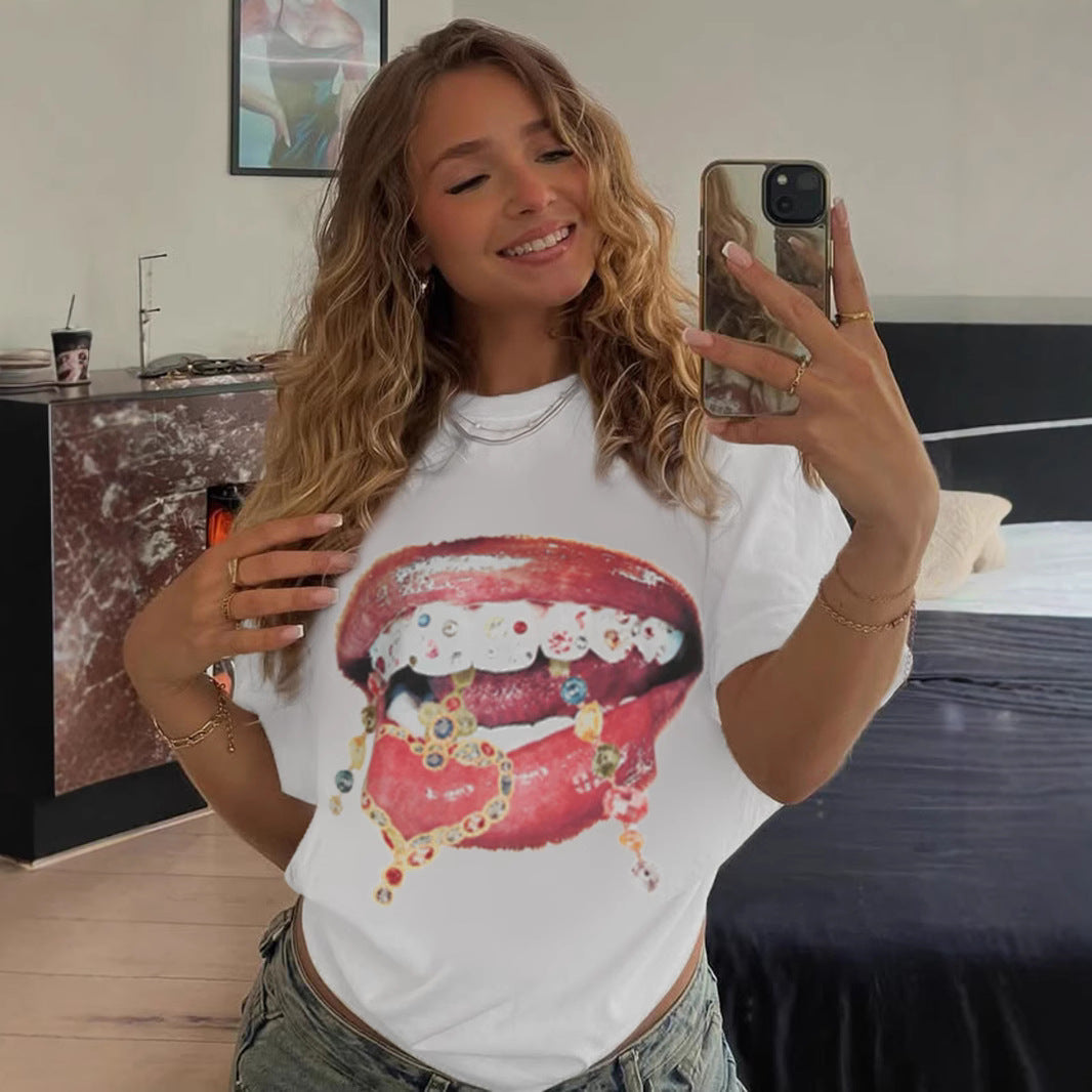 Y2K Lip Print Tee - Oversized Graphic T-Shirt | Crypto Payments