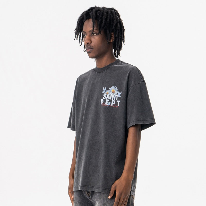 Streetwear Essential Tee - Peace Symbol Washed Cotton Oversized Unisex Shirt