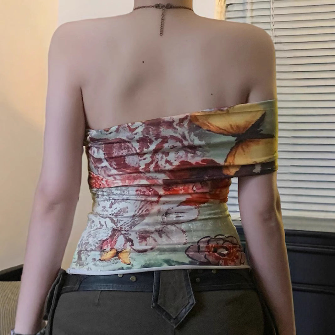 Y2K One-Shoulder Top - Retro Tie-Dye Bustier | Crypto Payments