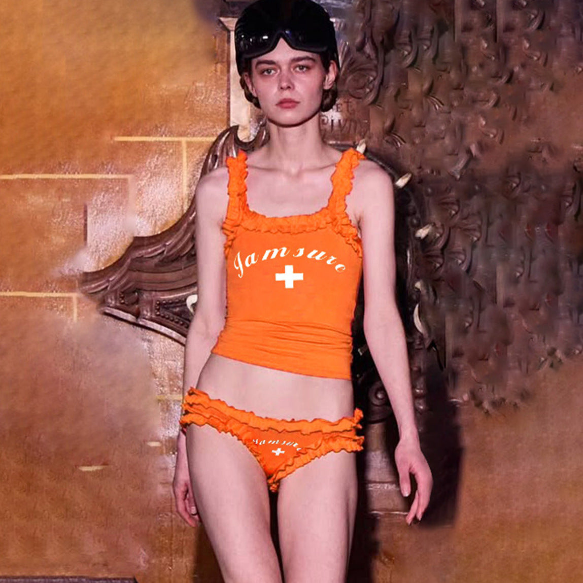 Y2K Letter Bikini - Ruffle Halter Swimsuit Set | Free Shipping|Crypto Payments