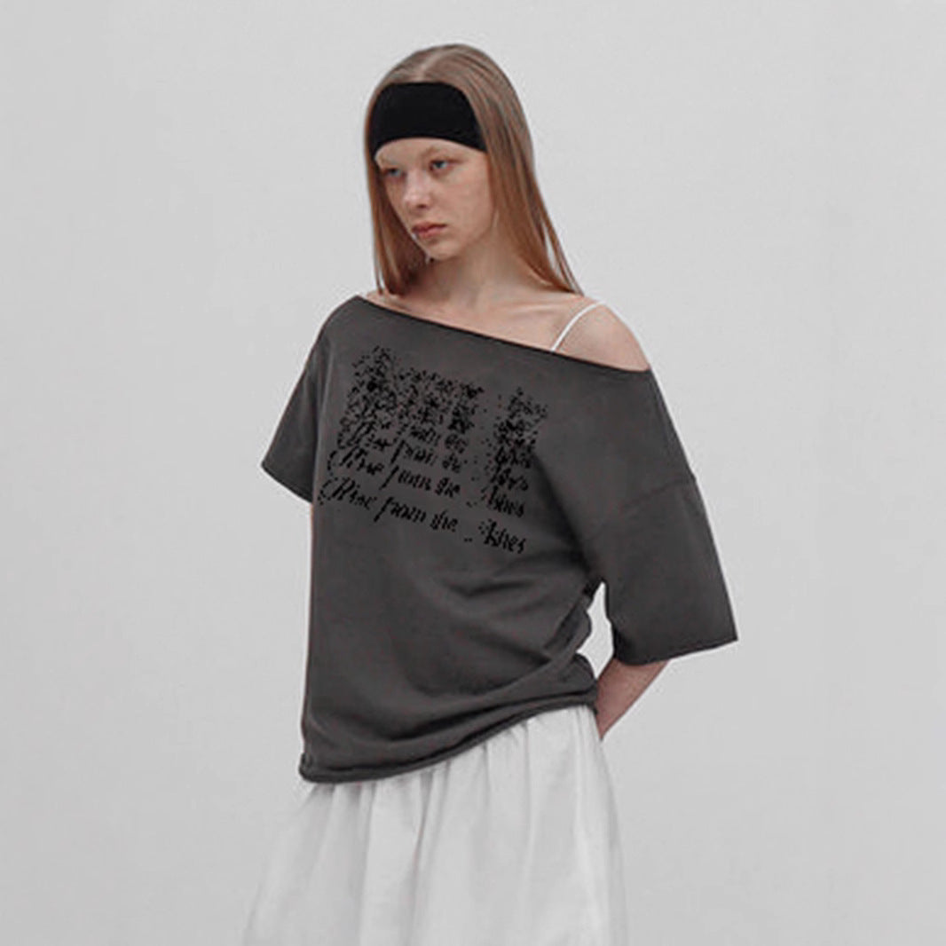 Y2K Off-Shoulder Top - Printed Relaxed Fit Tee | Crypto Payments