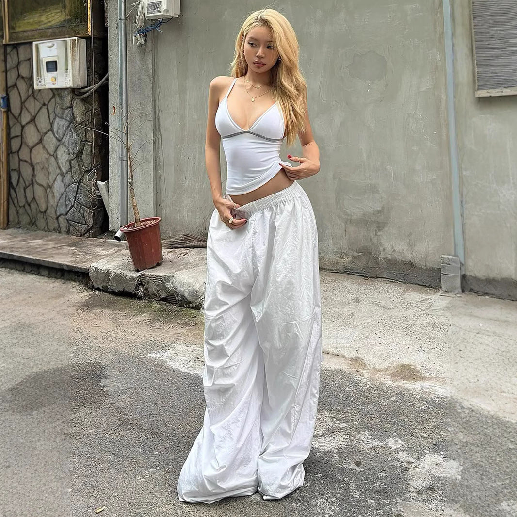 Wide-Leg Streetwear Pants - Minimalist Elastic Waist Trousers | Free Shipping|Crypto Payments