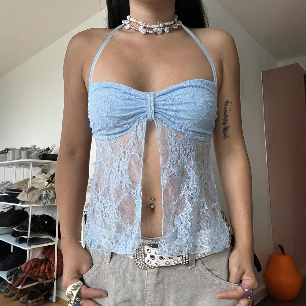 Sheer Lace Bustier - Sweet & Sexy Halter Bralette | Crypto Payments