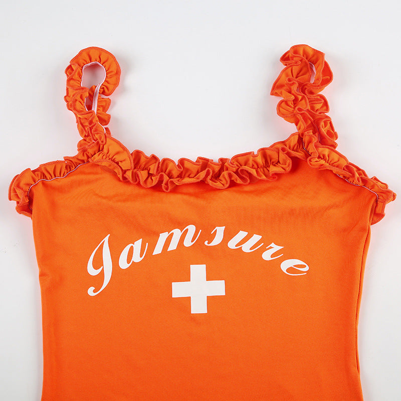 Y2K Letter Bikini - Ruffle Halter Swimsuit Set | Free Shipping|Crypto Payments