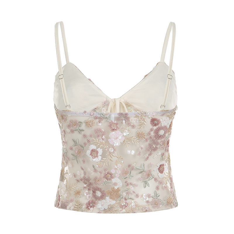 Sheer Mesh Camisole Top with Sequins - Sexy Lace-Up Summer Cover Up | Free Shipping