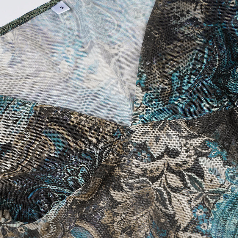Vintage V-Neck Blouse - Flounce Hem Tie-Front Top| Crypto Payments