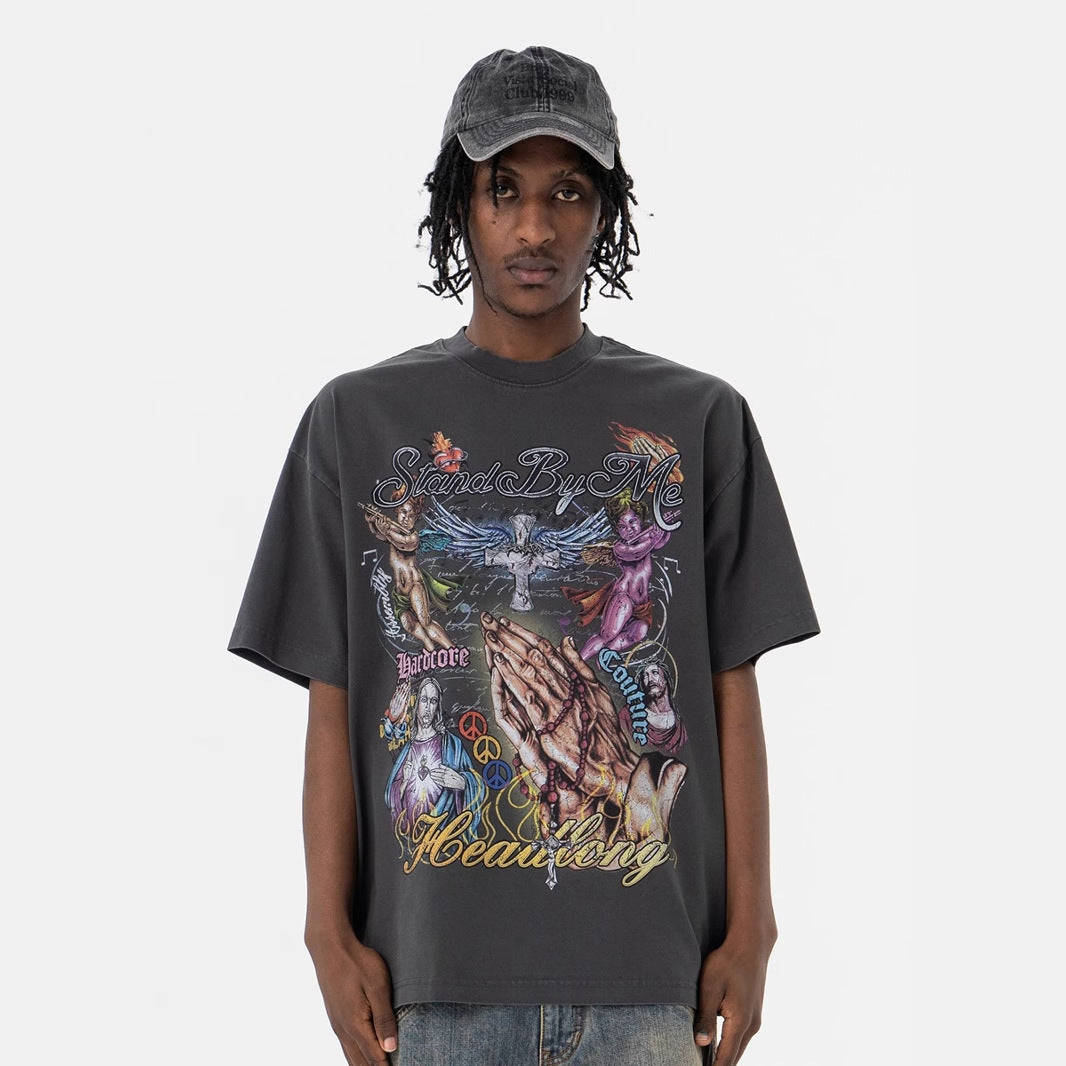 Streetwear Spiritual Tee - Distressed Oversized Graphic T-Shirt
