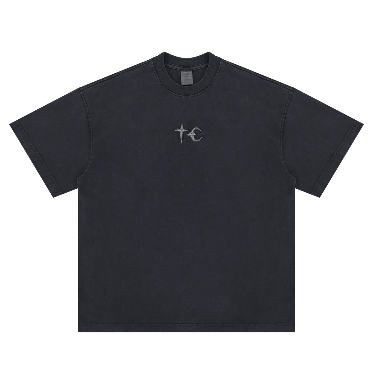 Heavyweight Street T-Shirt | Embroidered Patchwork | Khaki Dark Gray | 100% Cotton | Free Global Shipping | Crypto Accepted