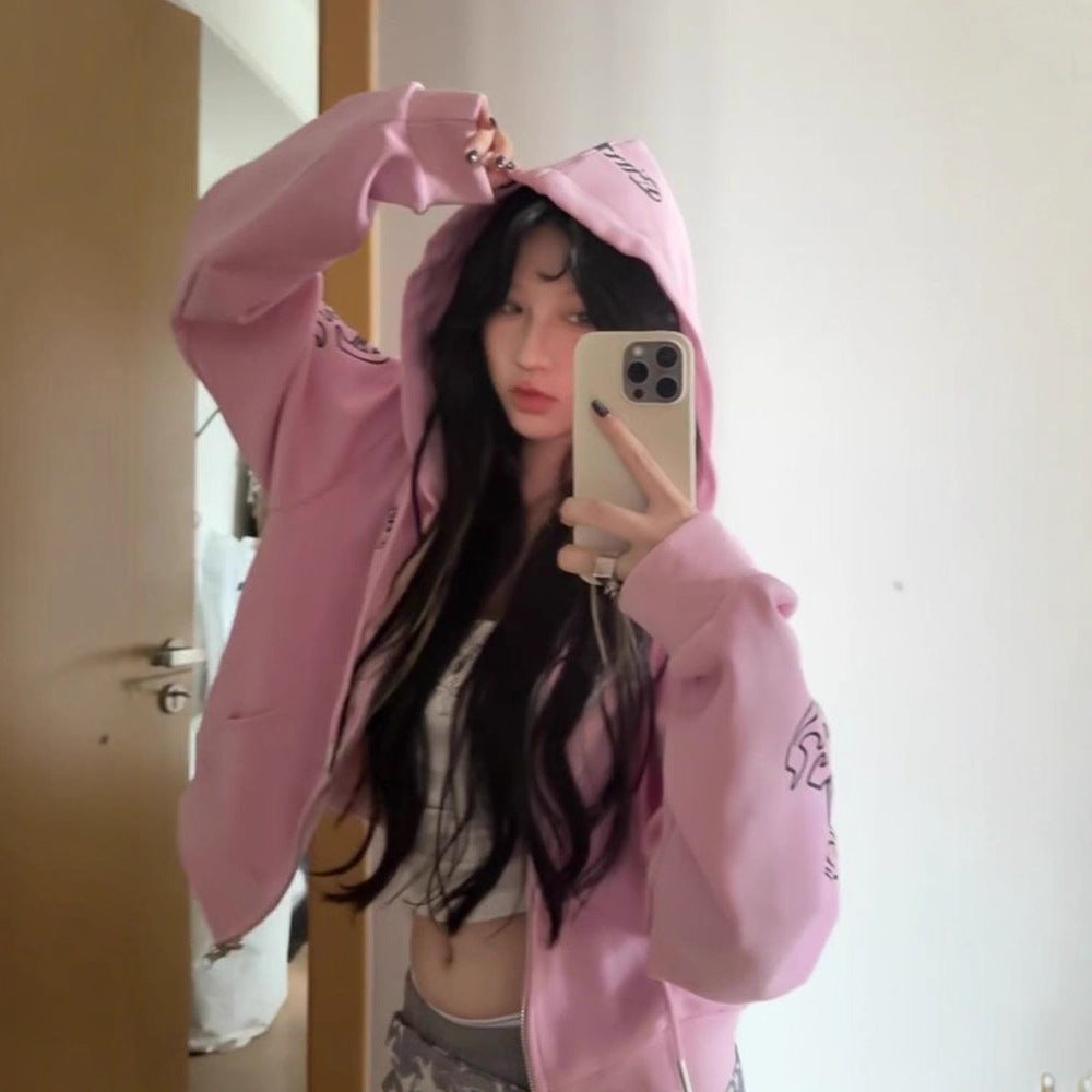 Women's Cropped Hoodie - Retro Zip-Up Hooded Jacket | Free Shipping|Crypto Payments