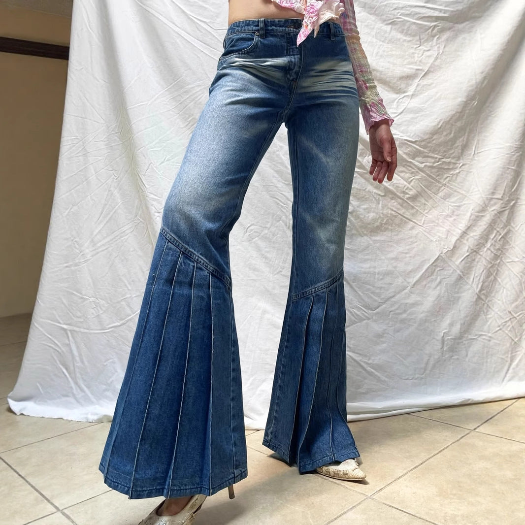 Low-Rise Bootcut Jeans - Vintage Wash Streetwear Pants with Lifting Effect | Free Shipping
