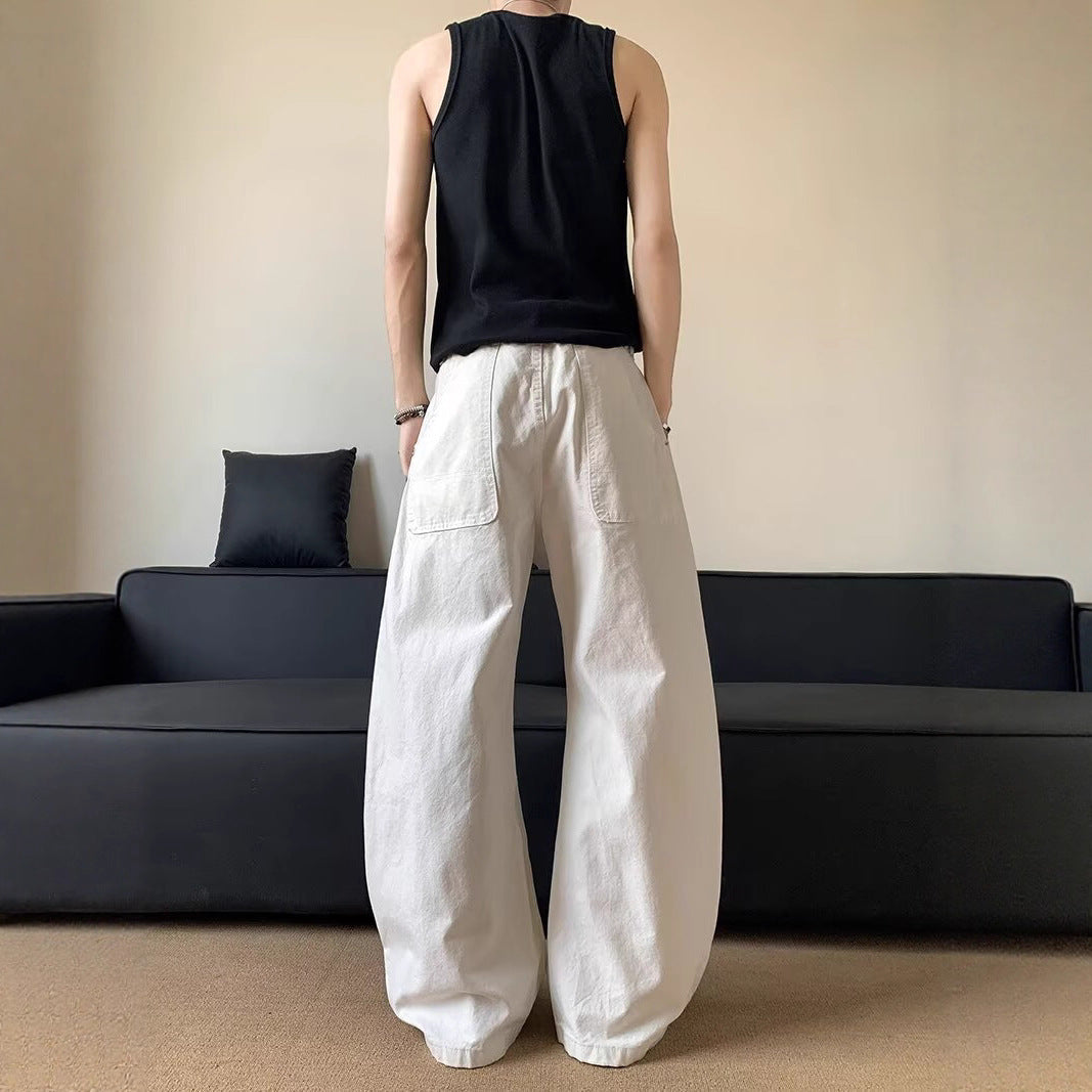 Wrinkled White Wide-Leg Jeans – Men’s Loose Draped Straight Pants | Summer Lazy Style | Free Shipping | Crypto Accepted