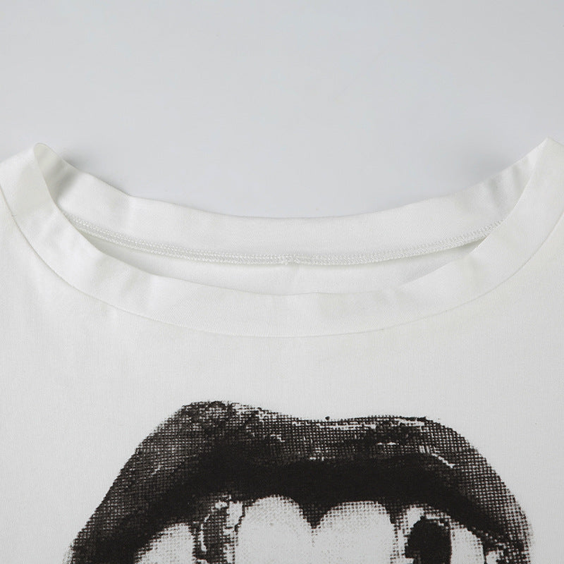 Lips Print Street Tee - Off-Shoulder Oversized Shirt | Free Shipping|Crypto Payments