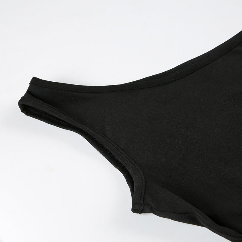 Black Asymmetric Cami Top - Off-Shoulder Streetwear Look with Waist Tie| Free Shipping|Crypto Payments
