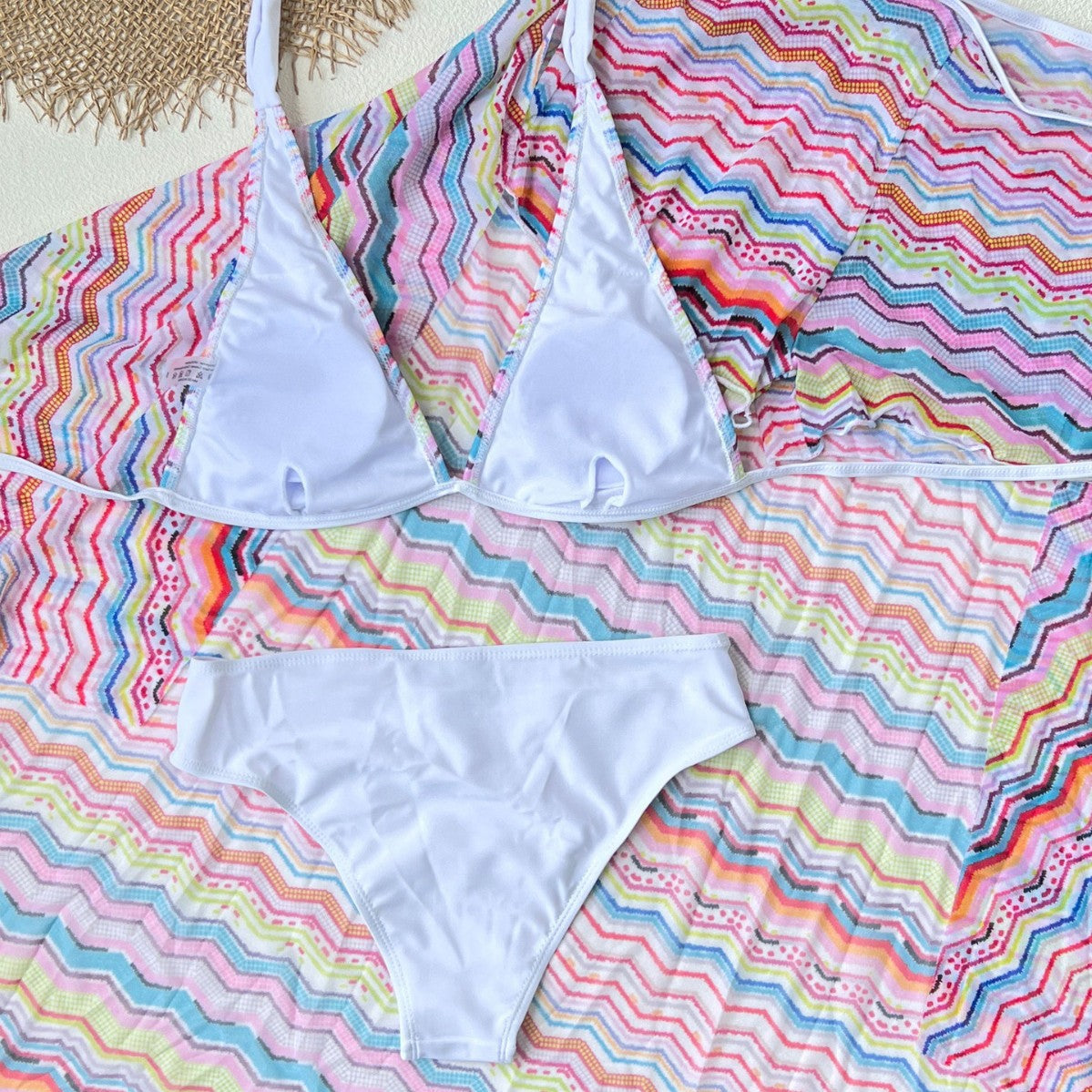 Sexy Striped Bikini Set - High Waist Two-Piece with Skirt Cover-Up | Free Shipping | Accepts Crypto