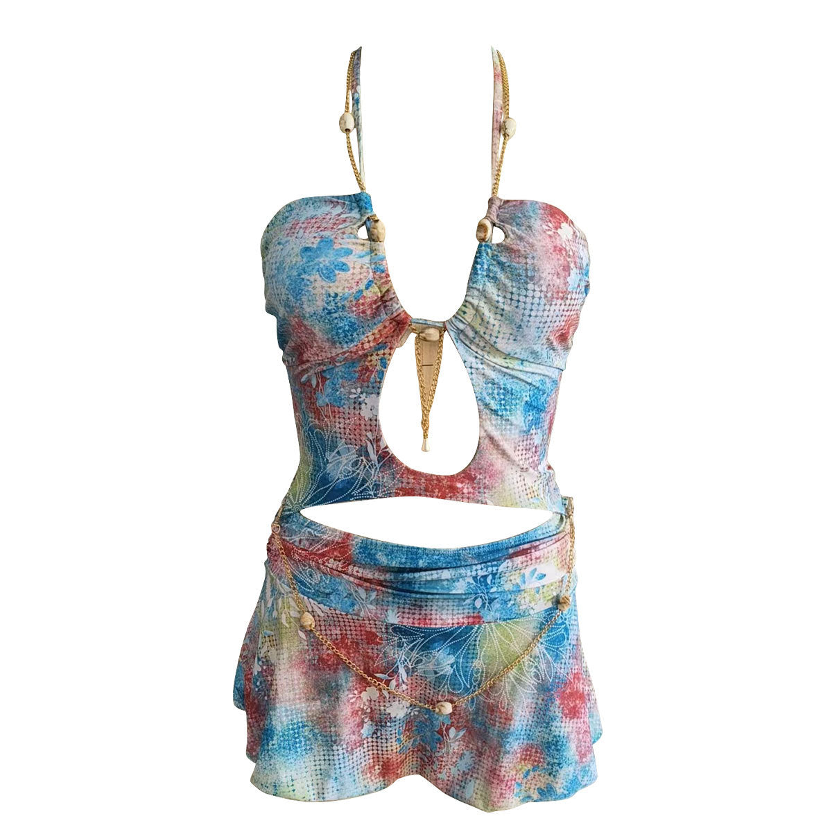 Women's Lace-Up Swim Dress - Floral Cutout Design | Crypto Pay