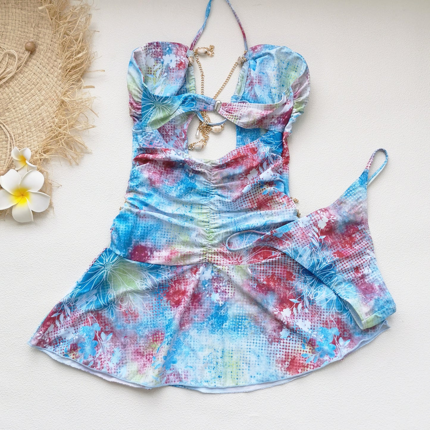 Women's Lace-Up Swim Dress - Floral Cutout Design | Crypto Pay