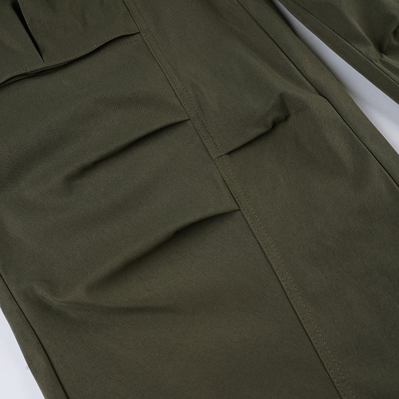 Street Style Pleated Cargo Pants - Women's Wide-Leg Utility Trousers | Free Shipping
