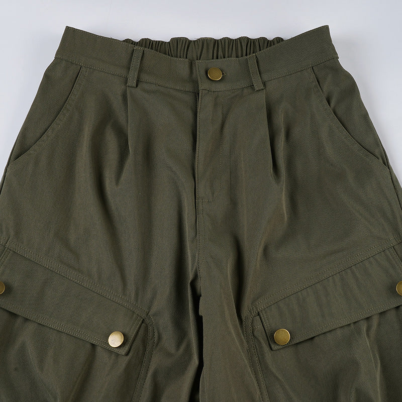 Street Style Pleated Cargo Pants - Women's Wide-Leg Utility Trousers | Free Shipping