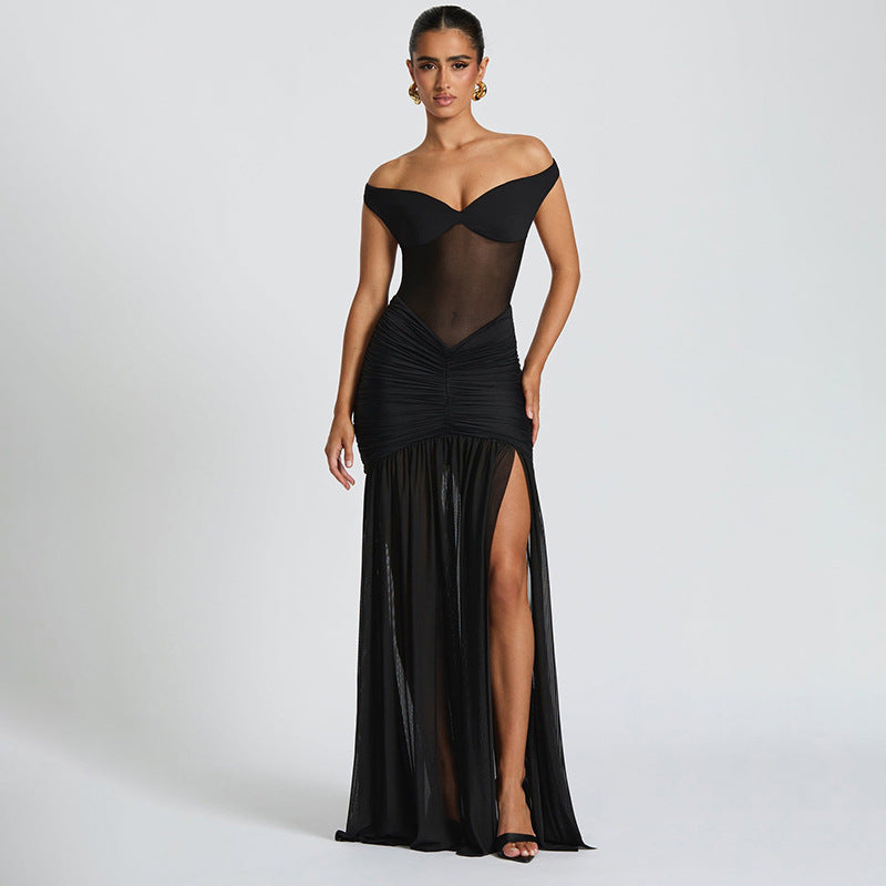 Y2K Mermaid Gown - Sheer Mesh Formal Dress with Sexy Back Cutout
