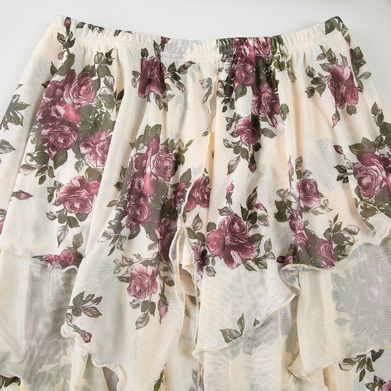 Y2K Mesh Midi Skirt - Vintage Floral Asymmetrical Design Crypto Payments