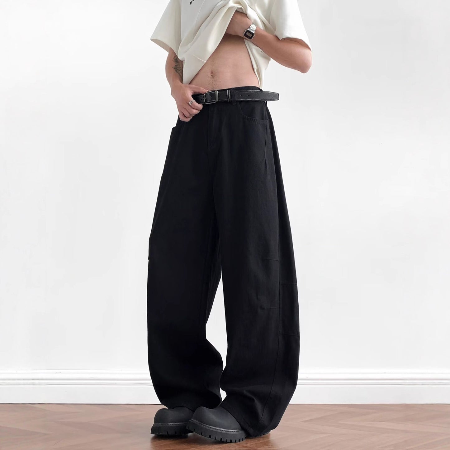 Solid Color Scimitar Jeans – Unisex High-Street Loose Wide-Leg Pants | Black, Green, Gray | Free Shipping | Crypto Payments Accepted