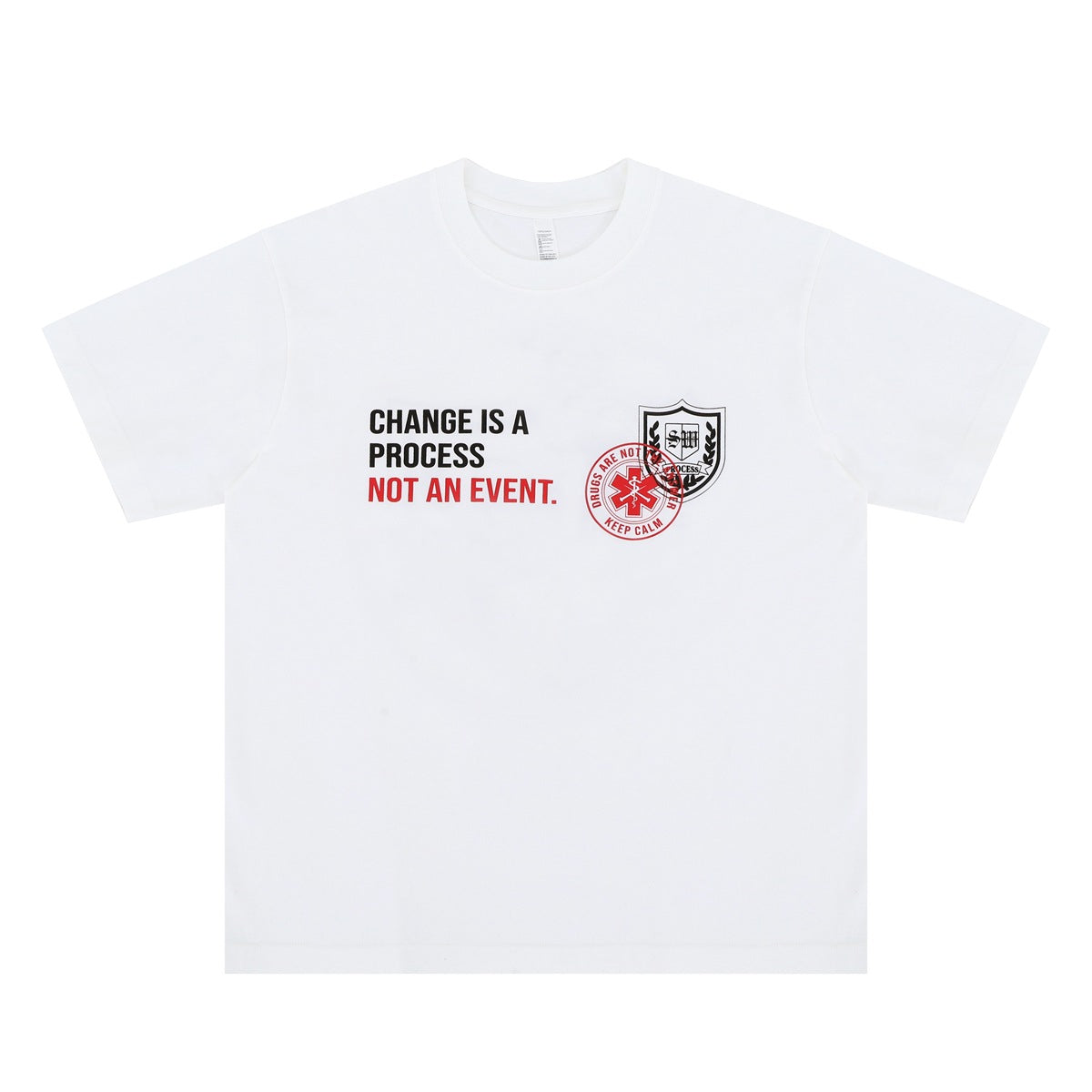 Badge Letter Print Streetwear Tee | Men’s Loose Fit T-Shirt | Black & White | Free Shipping | Crypto Payment