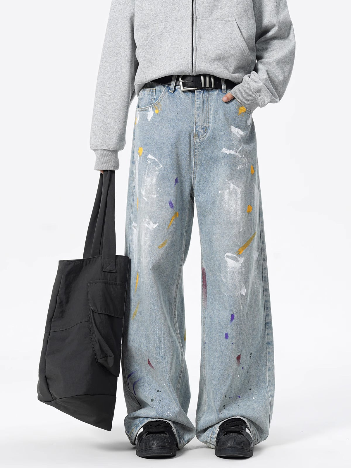 Men’s Graffiti Paint-Splatter Straight Jeans – Retro Streetwear Style | Free Global Shipping