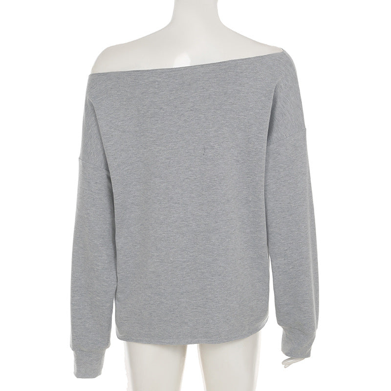 Women's Off-Shoulder T-Shirt - Retro Oversized Long Sleeve Top| Free Shipping|Crypto Payments