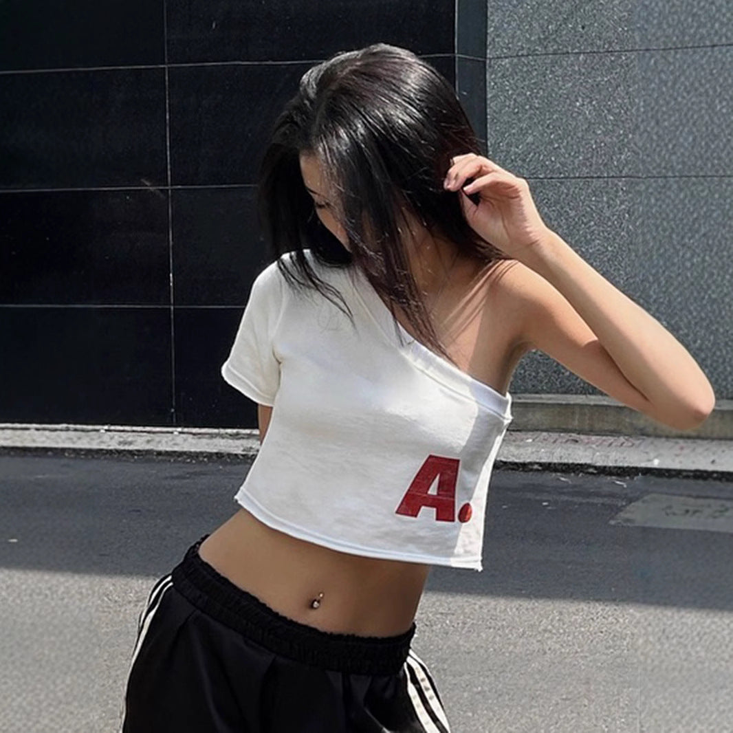 Y2K Off-Shoulder Top - Sexy Printed Crop Tee| Free Shipping|Crypto Payments