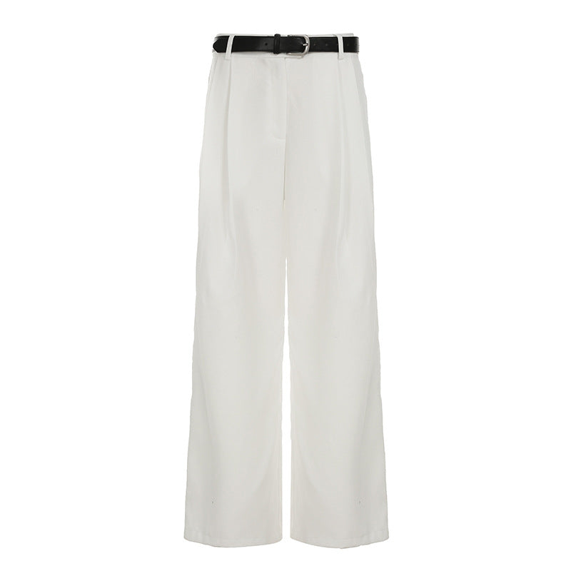 Pleated Wide-Leg Pants - Office Chic Trousers with PU Belt | Crypto Payments