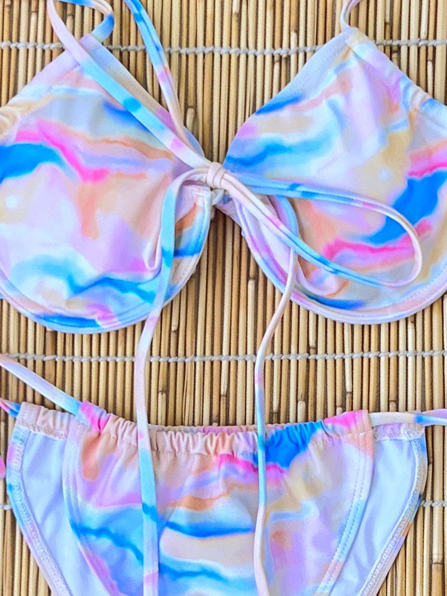 Conjunto de biquíni feminino com aro - Tie-Dye ajustável | Frete grátis