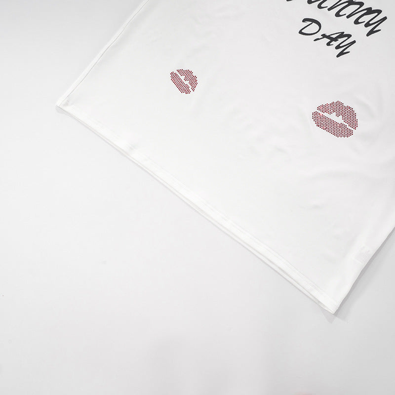 Lip Print Rhinestone Top - Oversized Statement Blouse | Free Shipping