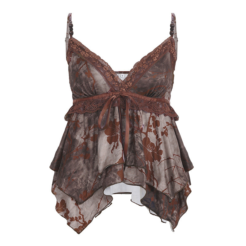 Sutiã estilo boho com estampa nepalesa - Crop top vintage com acabamento em renda | Frete grátis