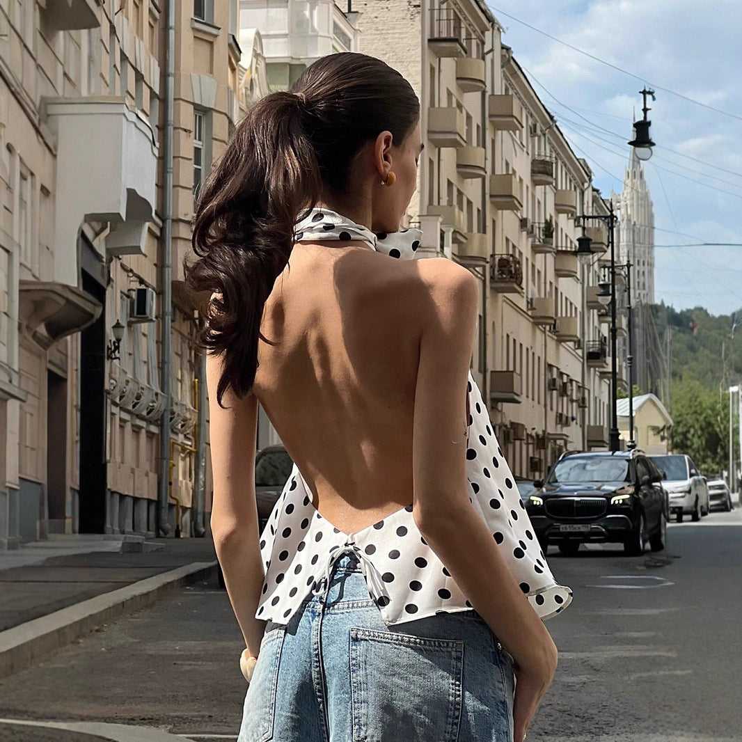 Blusa sensual de bolinhas frente única - Blusa com amarração nas costas e amarração nas costas | Frete grátis para todo o mundo | Crypto Pay