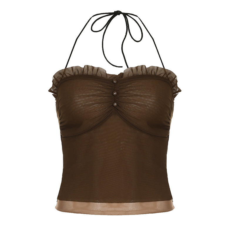 Y2K Mesh Outfit - Halter Top & Pleated Skirt | Free Shipping|Crypto Payments