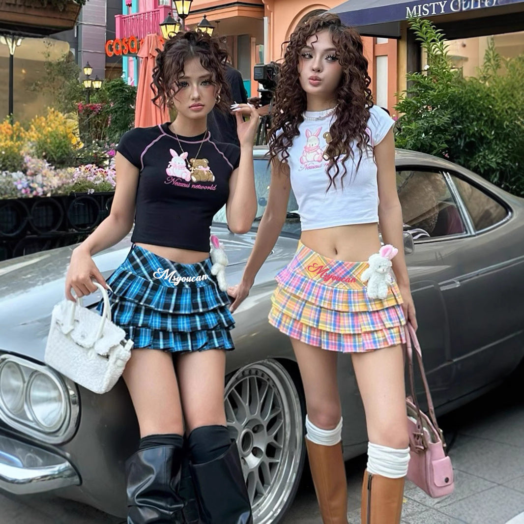 Y2K Checkered Skirt - Low-Rise Rainbow Pleats | Free Shipping| Crypto Payments