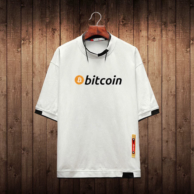 Men’s Oversized Bitcoin T-Shirt | Geek Style Crypto Tee | 95% Cotton | Sizes M–5XL | White, Gray, Black