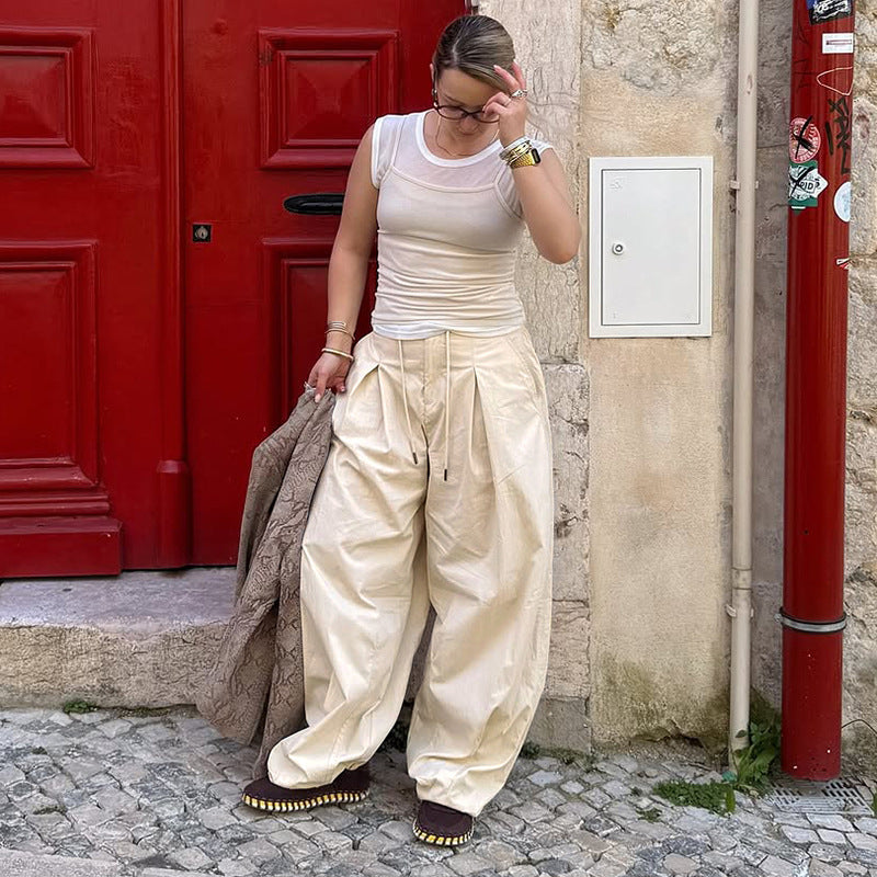 Hip-Hop Wide-Leg Pants - Pleated Streetwear Trousers | Crypto Payments