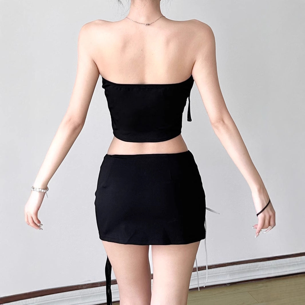 Dark Femme Two-Piece Set - Corset Top & Asymmetric Skirt | Free Shipping|Crypto Payments