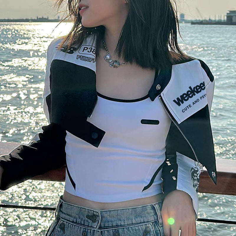 Women's Cropped Biker Jacket - Edgy Motorcycle Style Zip-Up Top| Free Shipping|Crypto Payments