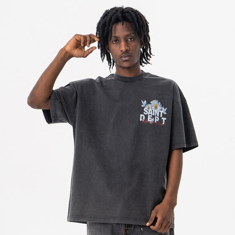 Streetwear Essential Tee - Peace Symbol Washed Cotton Oversized Unisex Shirt