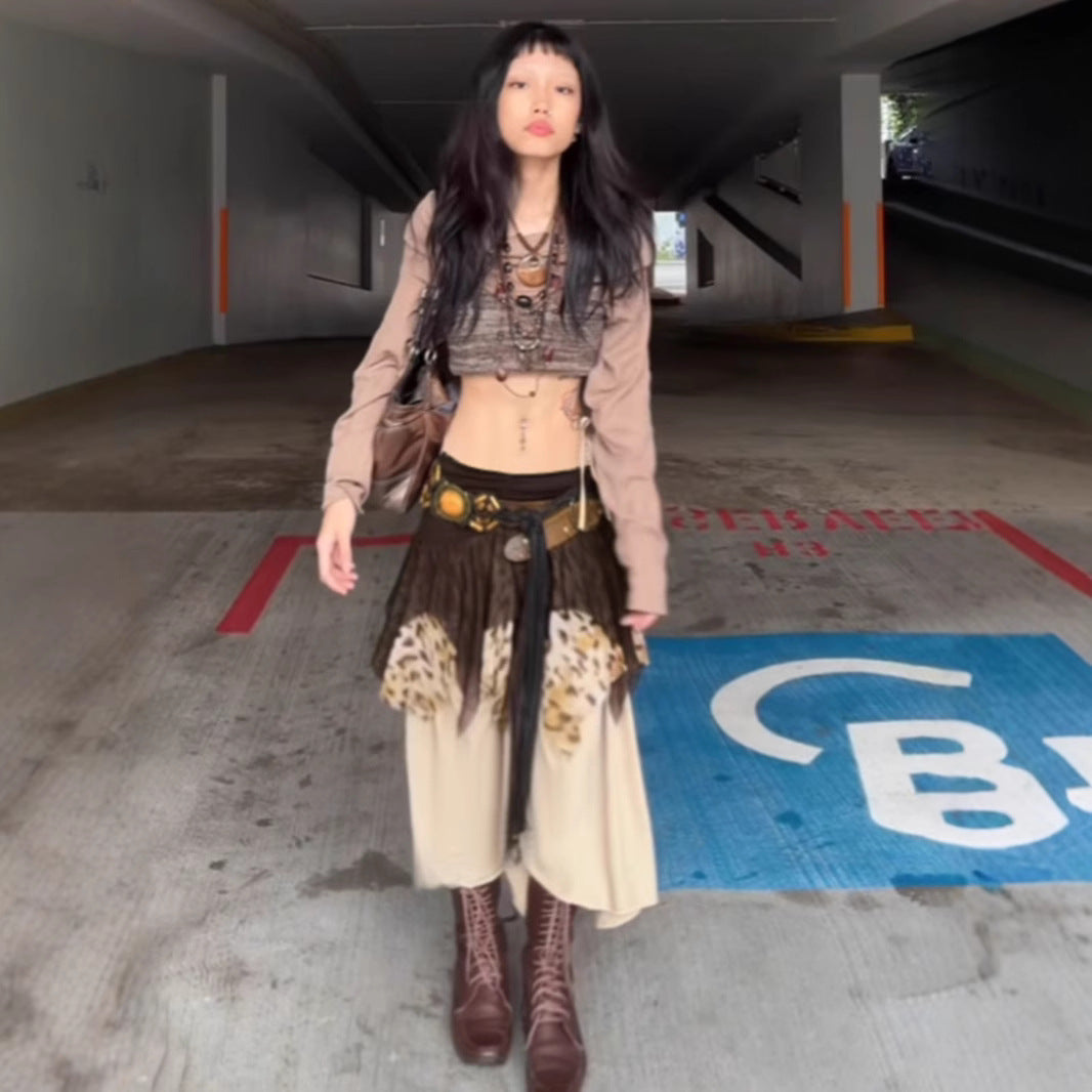 Leopard Mesh Skirt - Tribal Asymmetrical Maxi | Free Shipping|Crypto Payments