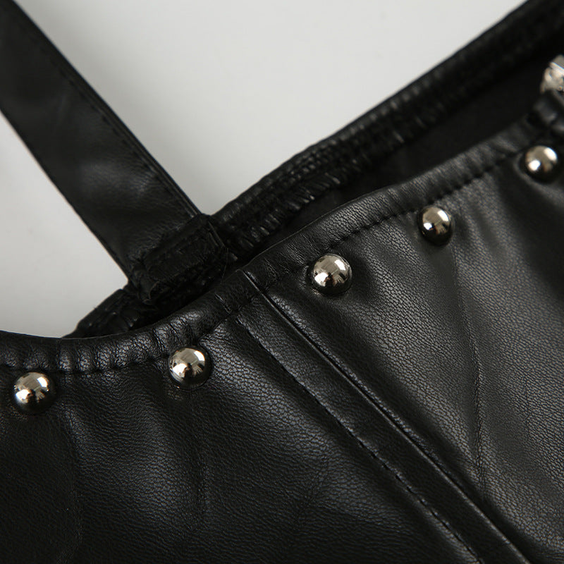 Punk Studded Corset Vest - Edgy Faux Leather Waist Cincher | Free Shipping | Crypto Pay