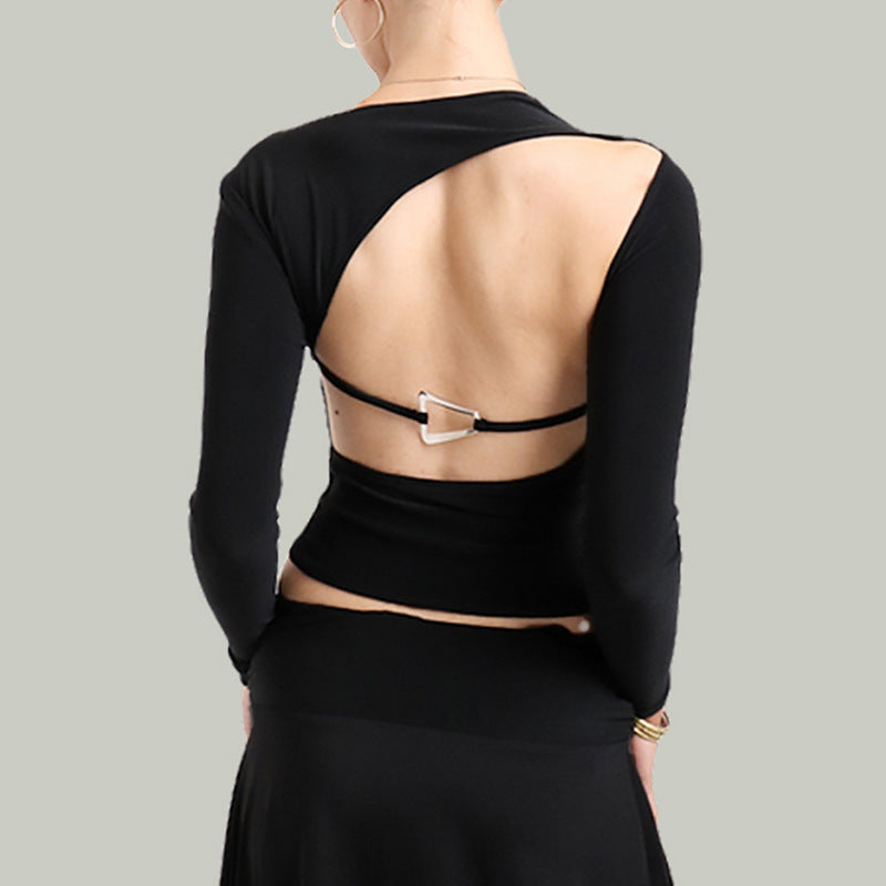 Y2K Women's Cropped Fitted Top - Edgy Cutout Long Sleeve Tee| Free Shipping|Crypto Payments