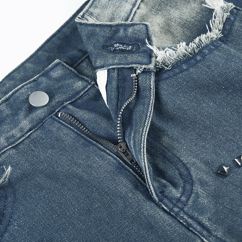 Distressed Flare Jeans - Star Studded Wide-Leg Pants |Crypto Payments